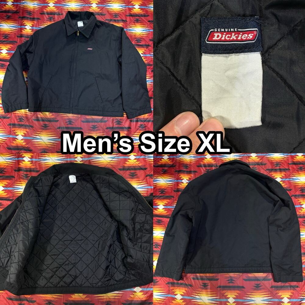 Vintage Dickies Workwear Mechanic Black Jacket Men’s Size XL Full Zip Quilted